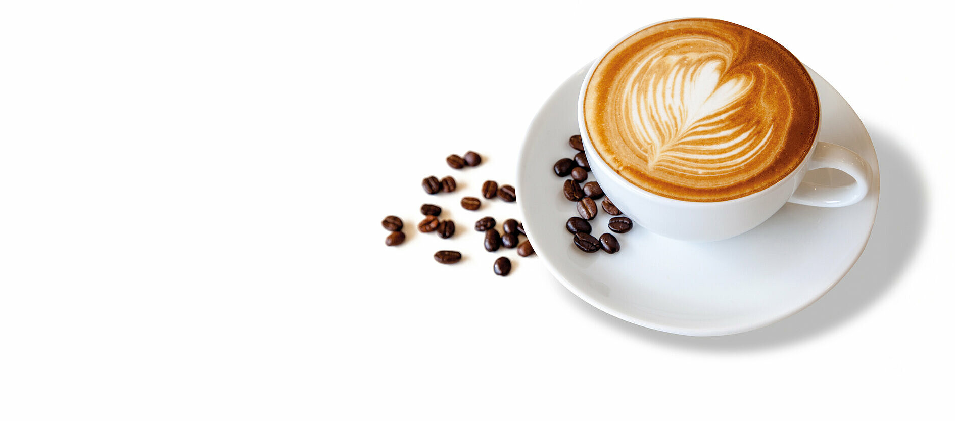 一套餐具,配有卡布奇诺咖啡杯和咖啡豆图案 一套餐具,配有卡布奇诺咖啡杯和咖啡豆图案