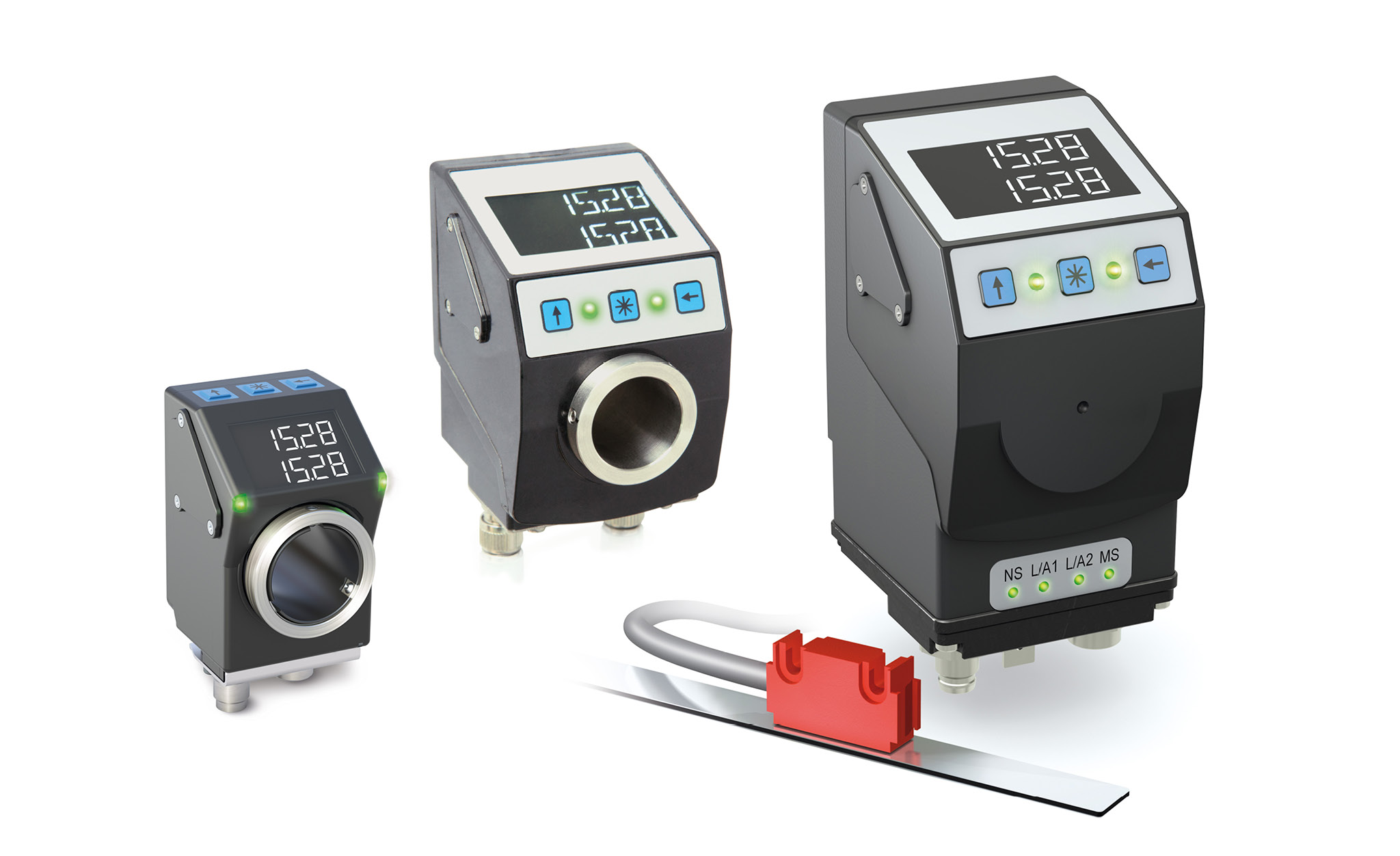 Produktübersicht überwachter elektronischer SIKO-Positionsanzeigen für manuelle Formatverstellungen mit Soll-Ist-Kontrolle.