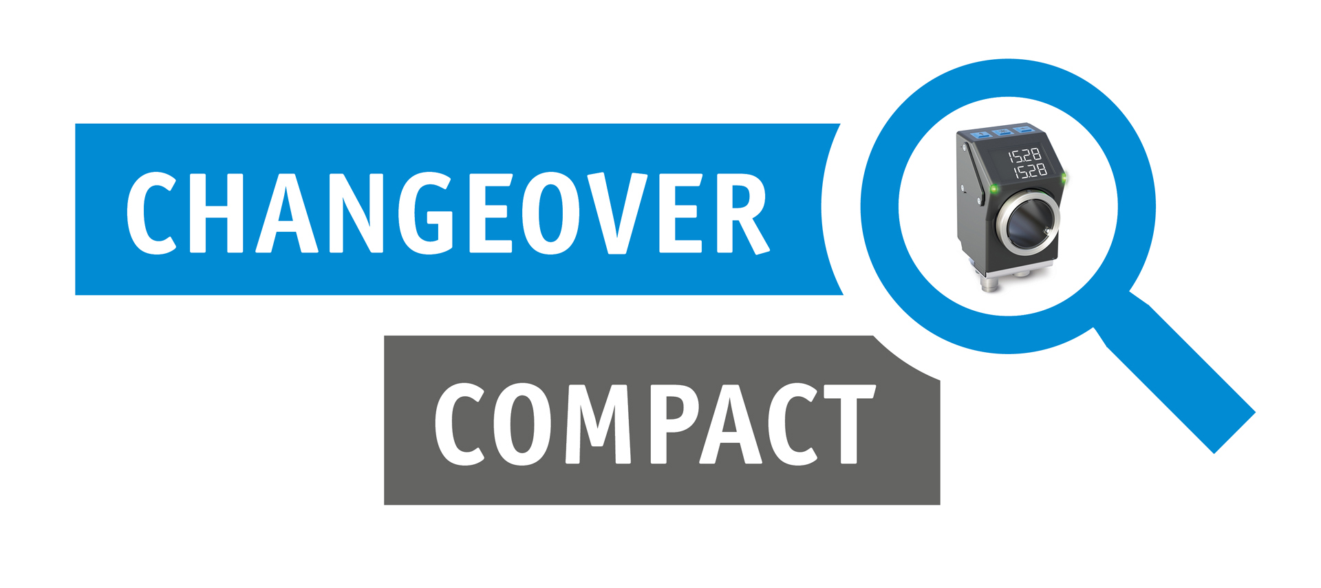 SIKO在2026年interpack展会的核心视觉设计，核心信息为仅需一个放大镜即可完成紧凑型规格调整，该放大镜内置紧凑型位置显示器AP05